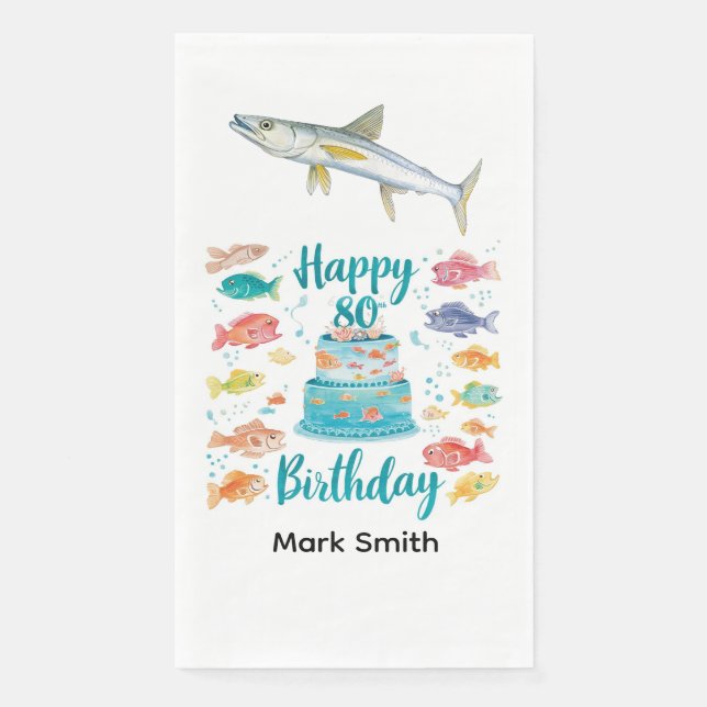 Fischliebhaber 80. Geburtstag Wasserfarbe  Serviette (Vorderseite)