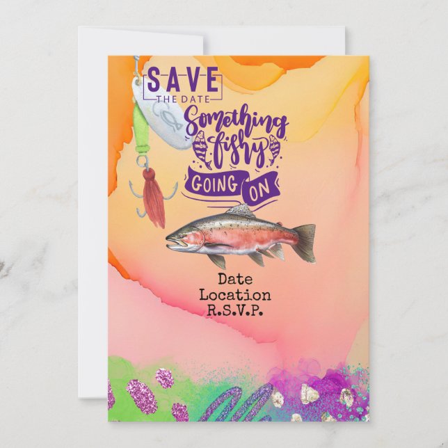 Fischliebhaber Geburtstag mit Fischhaken Aquarell Einladung (Vorderseite)