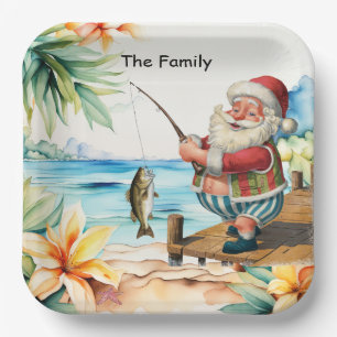 Fischliebhaber Santa fischt Weihnachten im Juli  Pappteller
