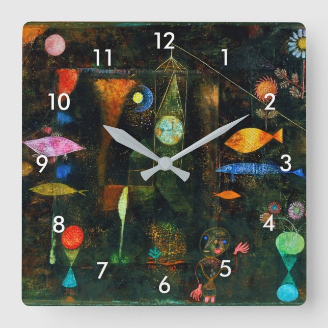 Fischmagie, Paul Klee Quadratische Wanduhr (Vorderseite)