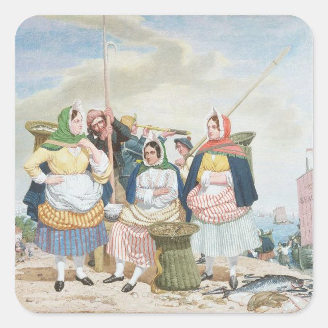 Fischmarkt am Meer, c.1860 (Erdöl auf Leinwand) Quadratischer Aufkleber (Vorderseite)