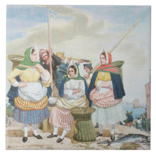 Fischmarkt durch das Meer, c.1860 (Öl auf Fliese