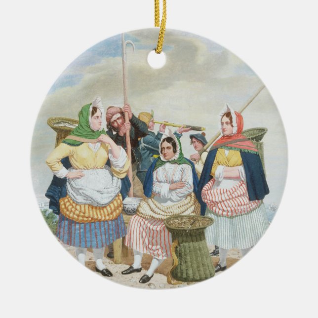 Fischmarkt durch das Meer, c.1860 (Öl auf Keramik Ornament (Vorne)