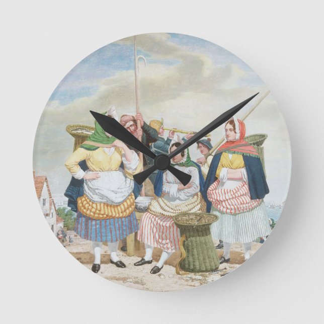 Fischmarkt durch das Meer, c.1860 (Öl auf Runde Wanduhr (Vorderseite)