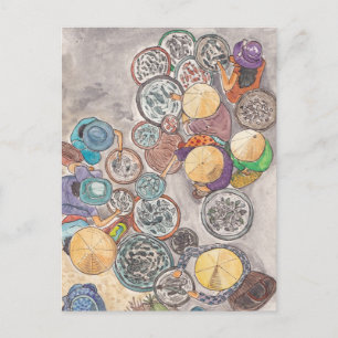 Fischmarkt Hoi An Vietnam Aquarellbilder Postkarte