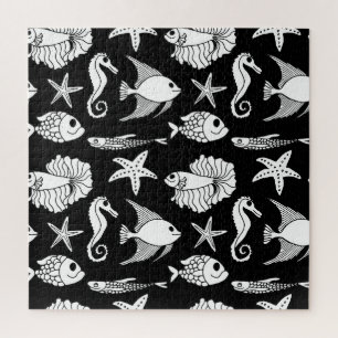 Fischmotiv: Schwarz-weißes Muster. Puzzle