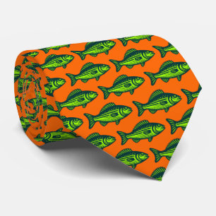 Fischmuster - dunkelgrün und chartreuse auf orange krawatte