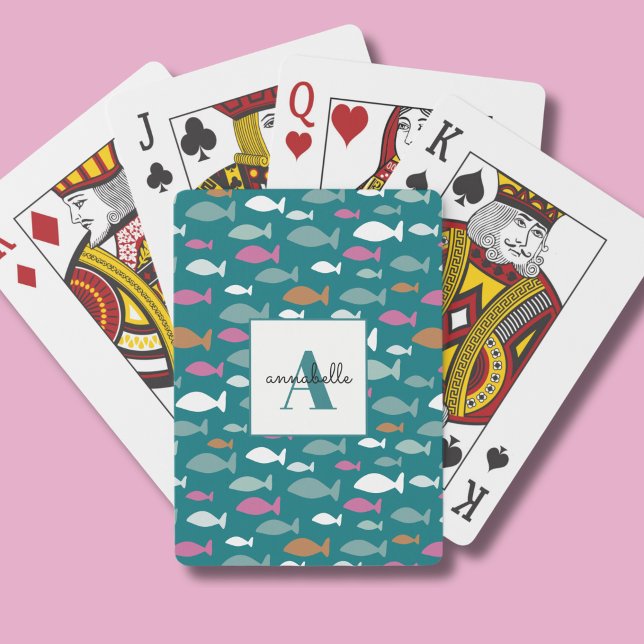 Fischmuster-Monogramm Spielkarten (Fish pattern personalized playing cards.)
