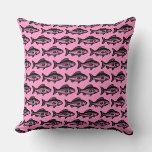 Fischmuster - Schwarz auf Rosa Kissen