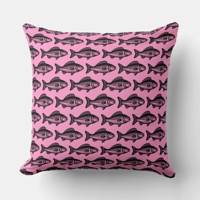 Fischmuster - Schwarz auf Rosa Kissen (Vorderseite)