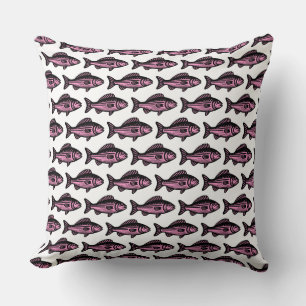 Fischmuster - Schwarz und Rosa auf Weiß Kissen