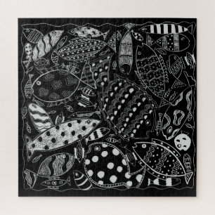 Fischmuster Schwarz-Weiß Moderne Kunst Puzzle