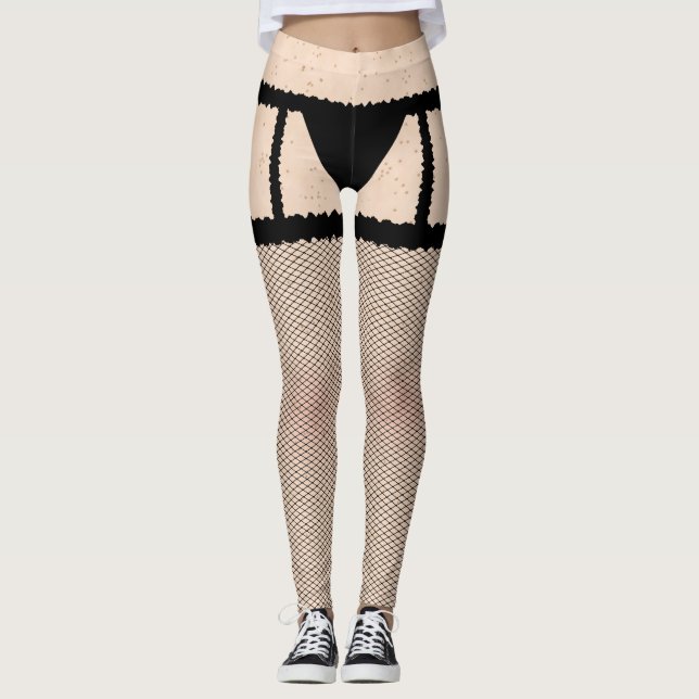 Fischnet-Strumpf und Suspender Schwarze Leggings (Vorderseite)