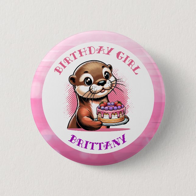 Fischotter Geburtstagsmädchen Button (Vorderseite)