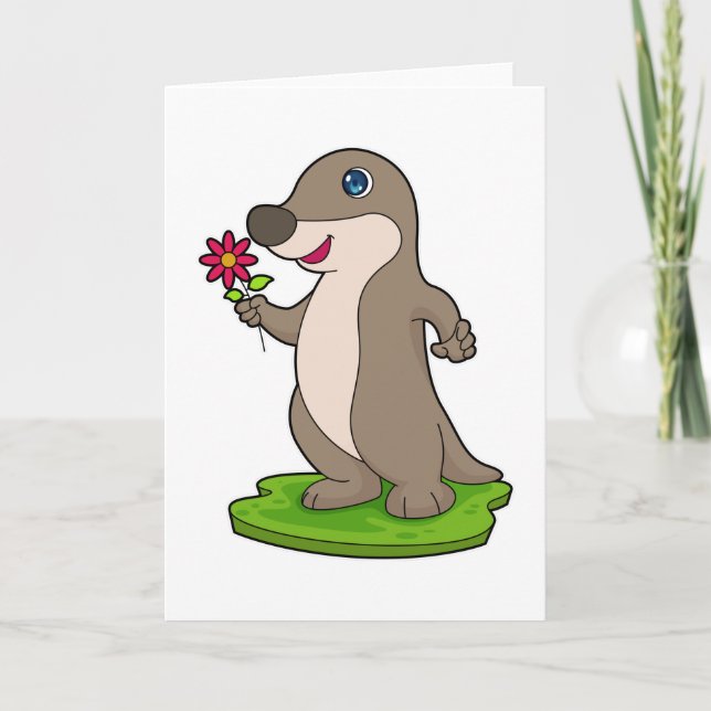 Fischotter mit Blume Karte (Vorderseite)