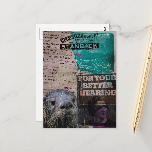 Fischotter mit Vintage-Werbung Collage Postkarte (Vorderseite/Rückseite Beispiel)
