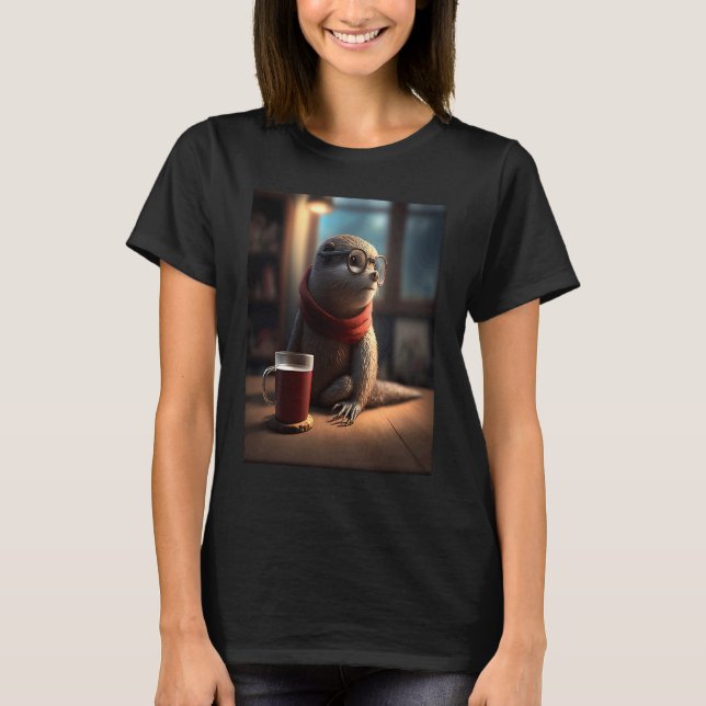 Fischotter Nerd Fischotter trinkt Kaffee 1 T-Shirt (Vorderseite)