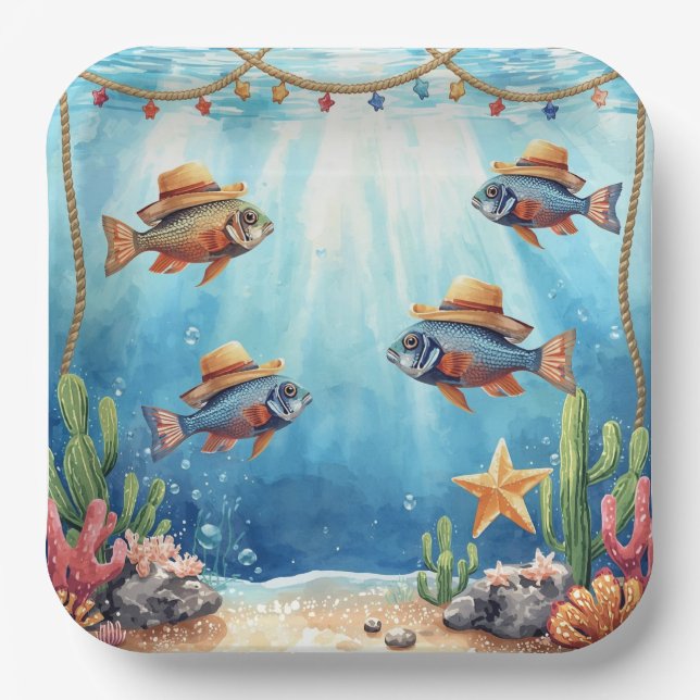 Fischparty Texas Thema Pappteller (Vorderseite)
