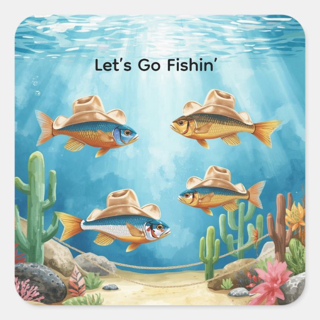 Fischparty Texas Thema Quadratischer Aufkleber (Vorderseite)