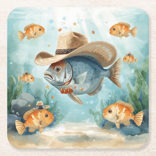 Fischparty Texas Thema Rechteckiger Pappuntersetzer (Vorderseite)