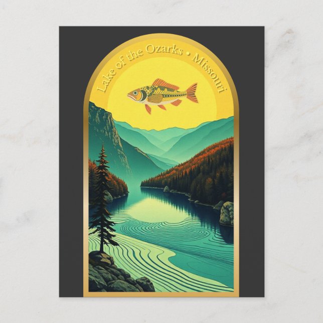 Fischretro am Ozarks-See Postkarte (Vorderseite)