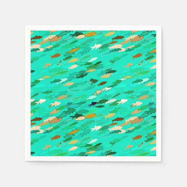 Fischschule, Aqua, Green und Gold Serviette (Vorderseite)