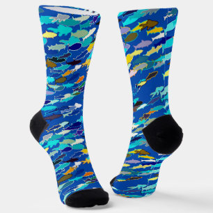 Fischschule, dunkelblau, weiß und türkis socken