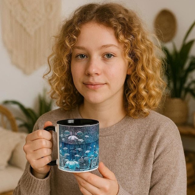 Fischschule in Ocean Rocks Tasse für Vater (School of Fish in Ocean Rocks Mug Coastal Blue Mug)