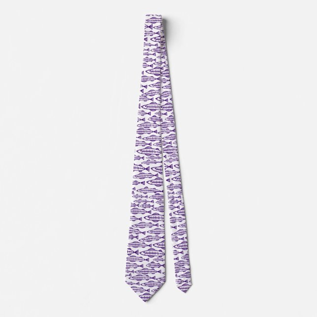 Fischschule - Tiefe Violette auf Weiß Krawatte (Vorderseite)
