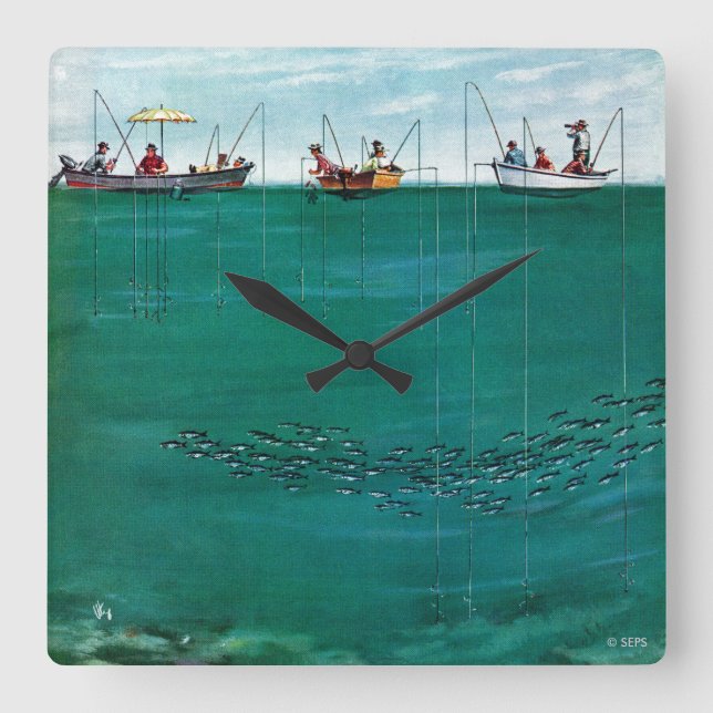 Fischschule von Thornton Utz Quadratische Wanduhr (Vorderseite)