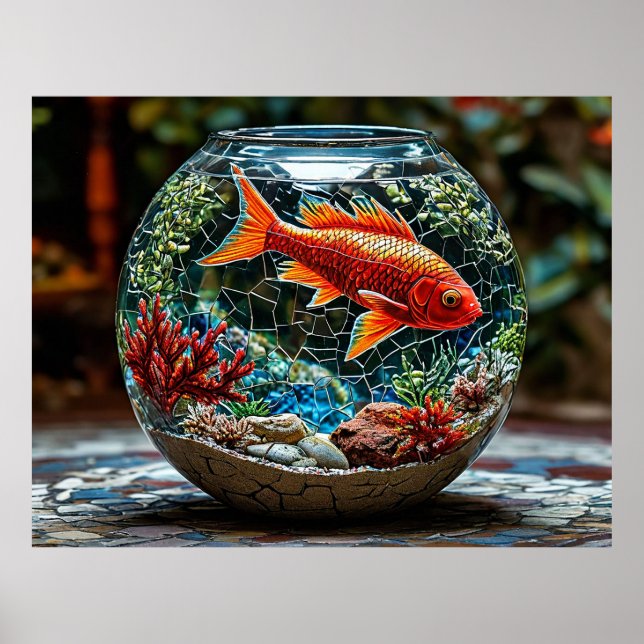 Fischschüssel mit rotem Fisch Poster (Vorne)
