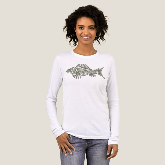 Fischskelett-Angeldesign Tri-Blend Shirt (Vorderseite voll)