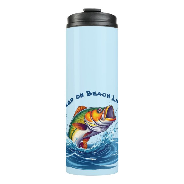 Fischsüchtig am Strand Thermosbecher (Vorderseite)