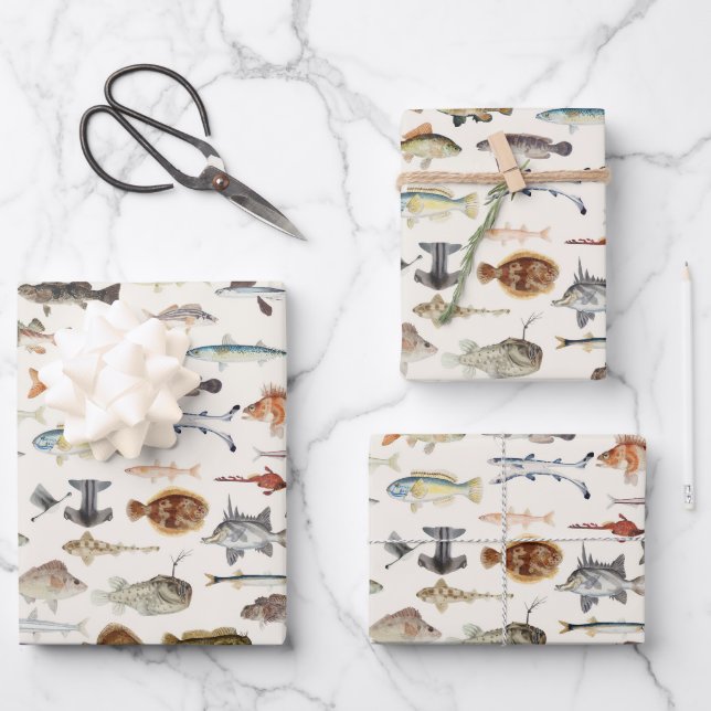 Fischverpackungspapier, Angelgeschenkverpackung Geschenkpapier Set (Vorderseite)