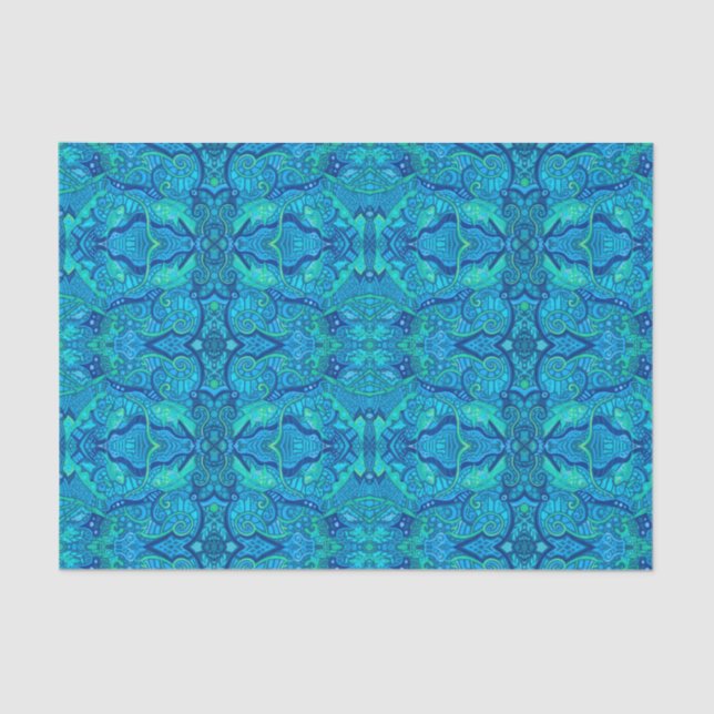 Fischwellen Unterwasser Bohemisches arabisches Mus Seidenpapier (Vorderseite)