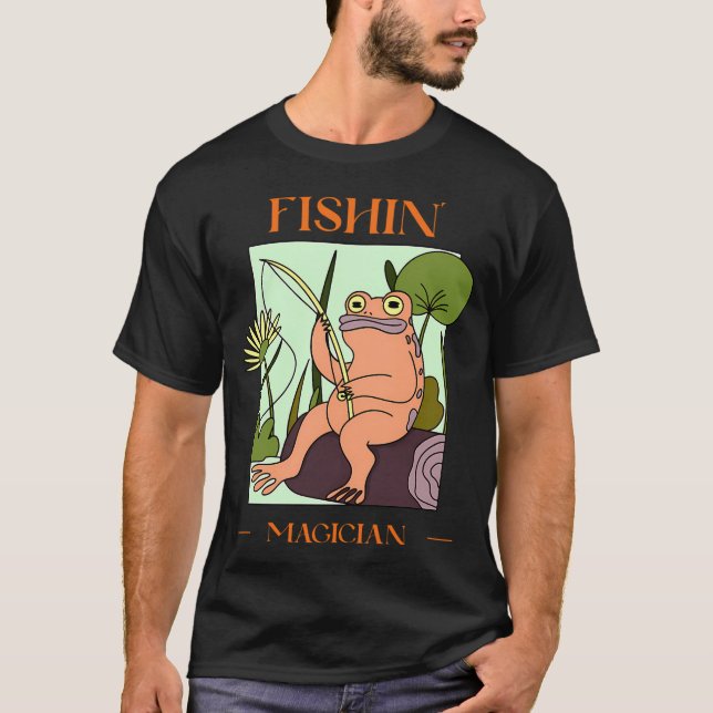 Fischzauberer Frosch Design T-Shirt (Vorderseite)
