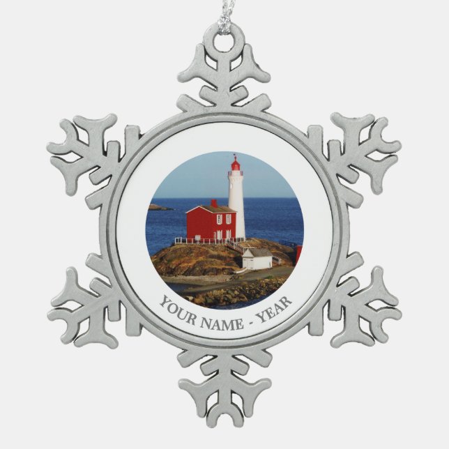 Fisgard Leuchtturm Schneeflocken Zinn-Ornament (Vorderseite)