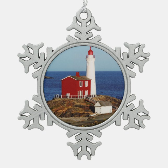 Fisgard Leuchtturm Schneeflocken Zinn-Ornament (Vorderseite)