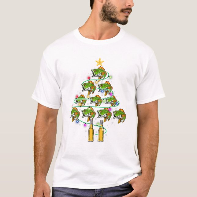 Fish And Beer Christmas Tree T-Shirt (Vorderseite)