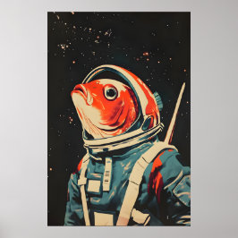Fish Astronaut Poster, Fish Retro Print, Fish Poster