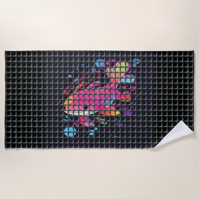Fish Behind Net Illustration Strandtuch (Vorderseite)