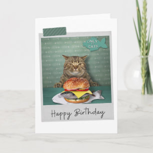 Fish Burger Cat Funny Birthday Card Karte