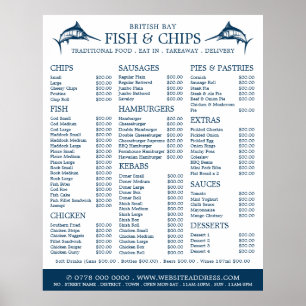 Fish & Chip Shop Restaurant Speisekarte Poster