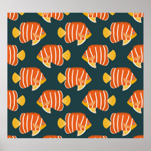 Fish Frenzy: Vintages Nahtloses Design Poster