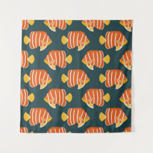 Fish Frenzy: Vintages Nahtloses Design Wandteppich