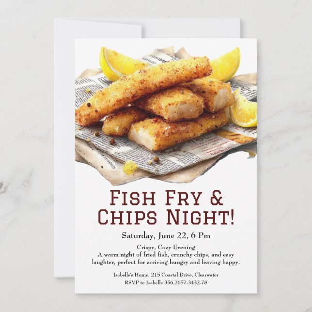 Fish Fry & Chips – Casual Seafood Party Invitation Einladung (Vorderseite)