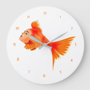 Fish Girl Art Clock - Custom Colors Große Wanduhr