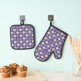 Fish Head Blätter Lilac White Black Ofenhandschuh & Topflappen-Set