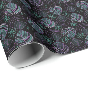 Fish Head Blätter Neue Aquamarine Mauve Black Geschenkpapier
