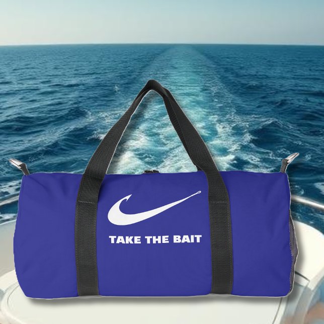 Fish Hook-Fisherman Core-Take the Bait-Deep Blue Duffle Bag (Fish Hook-Take the Bait-Fisherman Core-Summer Duffel Bag-Fishing-Beach Bag-Gifts for Him-Deep Blue)